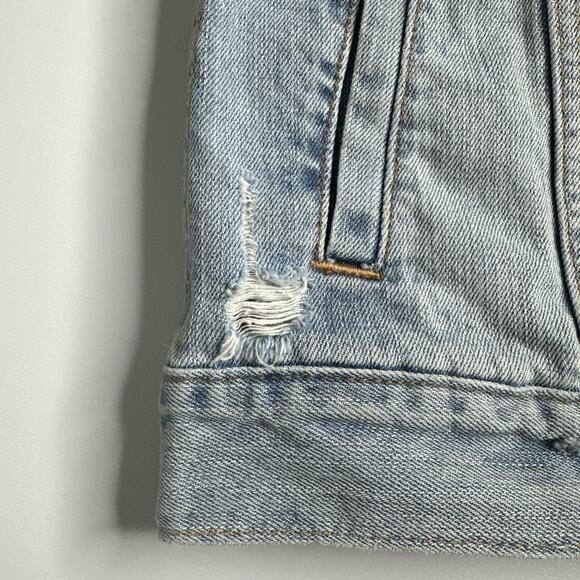 Abercrombie & Fitch Distressed Denim Vest M Vintage Blue Jean Biker Grunge - Picture 4 of 8